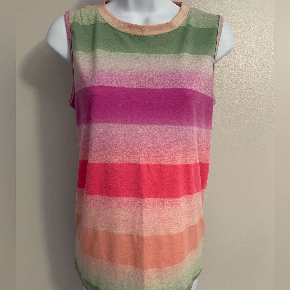 Twenty Second Green and Pink Striped Sleeveless Tank Top